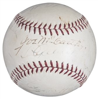 1938 World Champion New York Yankees Multi-Signed OAL Harridge Baseball With 16 Signatures Including Gehrig and DiMaggio (Beckett)